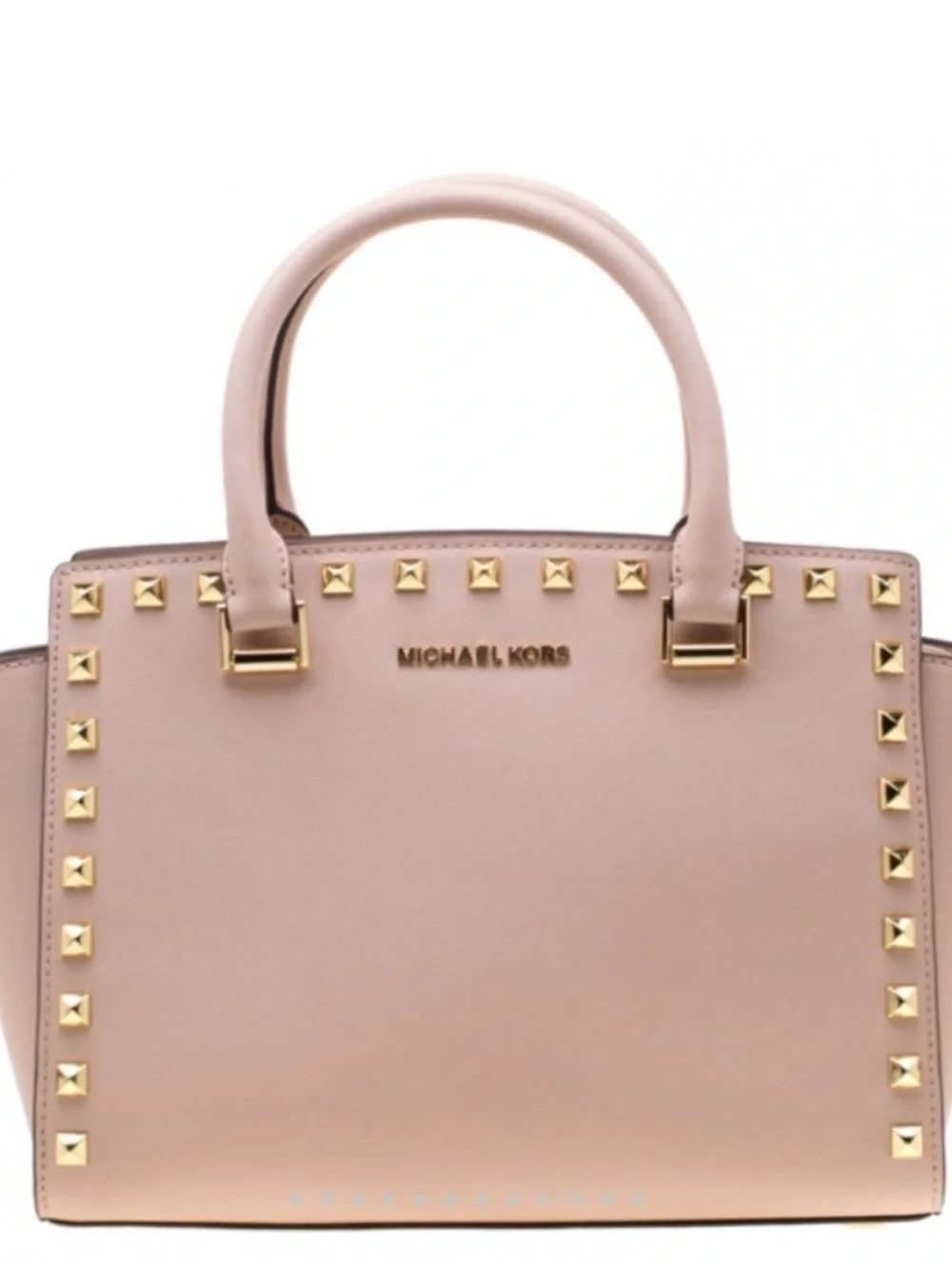 MICHEAL KORS Pink Studded Saffiano Leather Satchel w/wallet